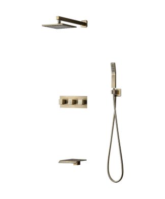 Wall Mounted 10" Shower System in Brushed Gold Rainfall Shower with Tub Spout