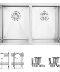 30"L x 18"W Stainless Steel Double Basin Dual Mount Kitchen Sink with Grids