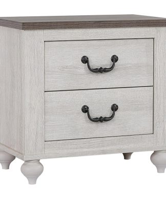 2-Drawer Nightstand, Ash Brown and Vintage White