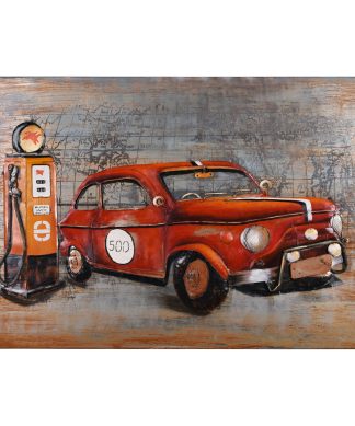 "Red Car" Mixed Media Iron Hand Painted Dimensional Wall Art