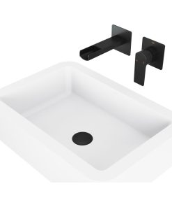 VIGO Petunia Handmade Matte Stone Vessel Sink With Wall Mount Faucet