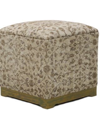 Vintage Wool Rug Upholstered Cube Ottoman