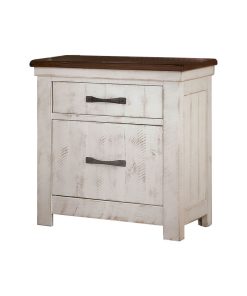 2 Drawer Nightstand with USB Charger, Distressed White