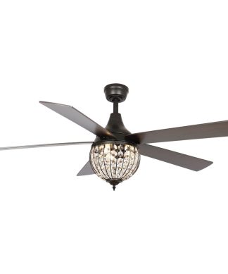 52 in Modern Crystal Ceiling fan in Antique Bronze,5 Blades and Remote Control