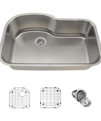 346 Offset Single Bowl Stainless Steel Sink, 16-Gauge, Ensemble