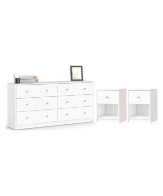 3 Piece Dresser and Nightstand Bedroom Set in White