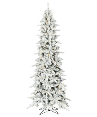 6.5' Slim Mountain Pine Flocked Christmas Tree With Warm White LED Lights