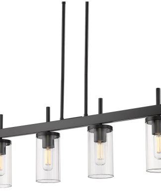 Winslett Linear Pendant, Matte Black With Ribbed Clear Glass