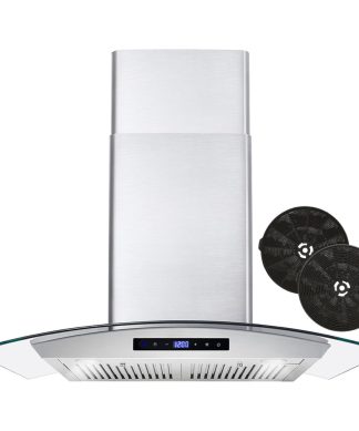 30" Ductless Wall Mount Range Hood, Stainless Steel With Soft Touch Control