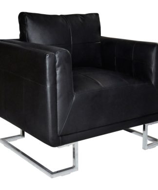 vidaXL Cube Armchair with Chrome Feet Real Leather Black Luxury Furniture Home