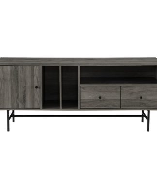 60" Modern TV Console with Record Storage - Slate Grey