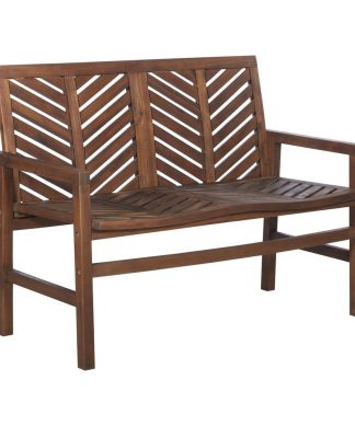 48" Solid Acacia Wood Chevron Outdoor Loveseat Bench - Dark Brown
