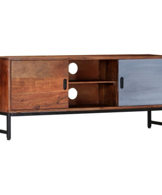 vidaXL Solid Acacia Wood TV Cabinet Sturdy 47.2" Steel TV Drawer Stand Unit