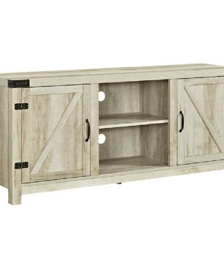 58" Farmhouse TV Stand With Barn Door Side Doors, White Oak
