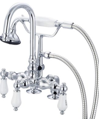 Vintage 3-3/8" Center Deck Mount Tub Faucet, Risers & Handshower, Lever handles