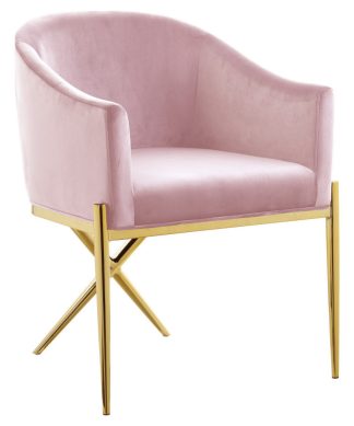 Xavier Velvet Dining Chair, Pink, Gold Legs