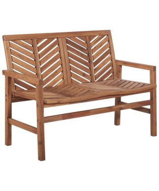 48" Solid Acacia Wood Chevron Outdoor Loveseat Bench - Brown