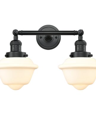 2-Light Oxford 17" Bath Fixture, Matte Black, Glass: White Cased