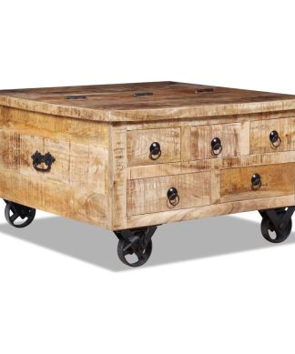 vidaXL Coffee Table w/ Drawers Vintage Rough Mango Wood Side Living Room Couch