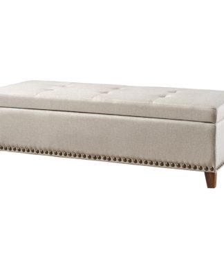 50.75" Beige and Brown Traditional Tufted Storage Ottoman