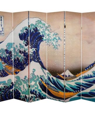 6' Tall Double Sided Hokusai Room Divider, Great Wave/Red Fuji