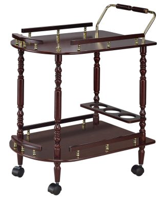 2-Tier Serving Cart with Casters, Merlot and Brass