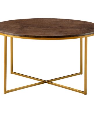2-Piece Round Coffee Table Set, Dark Walnut /Walnut/Gold
