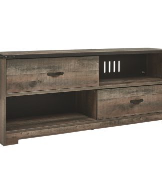 2 Drawer Wooden TV Stand with Open Shelves, Rustic Brown