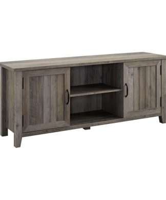58" Modern Farmhouse TV Stand with Beadboard Doors - Grey Wash