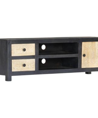 vidaXL Solid Wood Mango Hand Carved TV Cabinet Gray&White 47.2" Media Stand