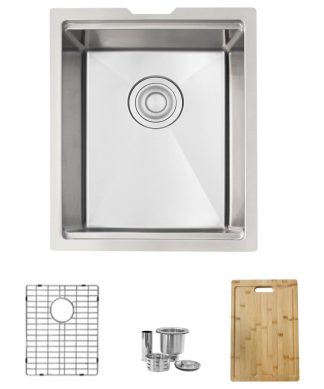 15 inch Workstation Single Bowl Undermount 16 Gauge Stainless Steel Kitchen
