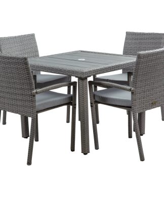 Wicker Patio Dining Table Set, Gray, 5-Pieces