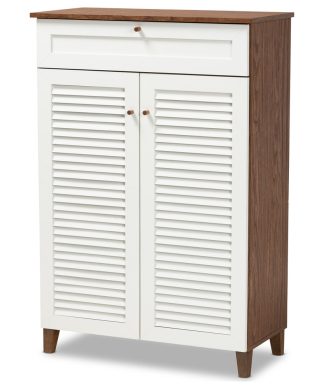 Websterson 5-Shelf Shoe Storage Cabinet, White-Walnut With Drawer