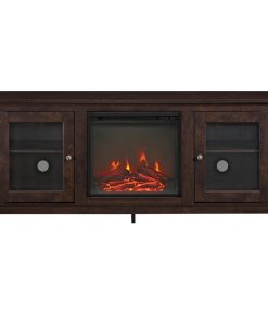 58" Wood Media TV Stand Console With Fireplace, Traditional Brown
