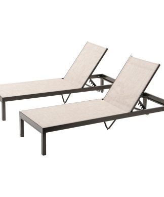 2PCS Aluminum Adjustable Chaise Lounge Chair with Wheels,Five-Position, Beige