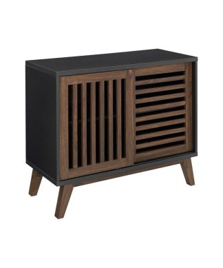 36" Sliding Slat Door Storage Accent Cabinet, Black / Dark Walnut