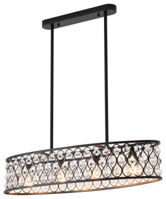 35.4" Black Metal Chandelier With Clear Crystal Accents