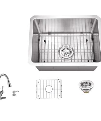 16-Gauge Zero Radius Single Bowl Bar Sink, Gooseneck Kitchen Faucet