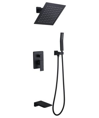 Wall Mount 10" Rainshower Hand Shower and Tub Spout Shower System, Matte Black