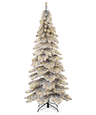7.5ft Pre-Lit Flocked Layered Spruce Artificial Christmas Tree With 350 Lights