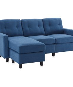 3 Piece Convertible Sectional Sofa Upholstered Fabric L Shaped Couch, Blue