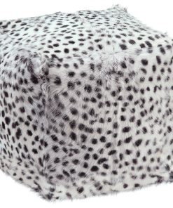 16 Inch Goat Fur Pouf Light Grey Grey Contemporary