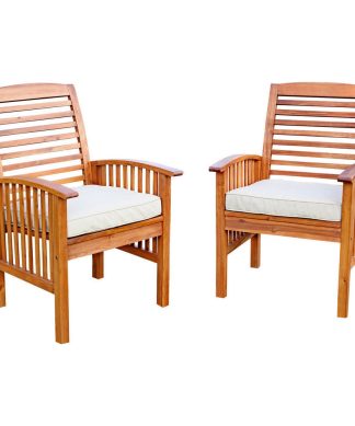 Walker Edison Brown Acacia Patio Chairs With Cushions, Set Of 2