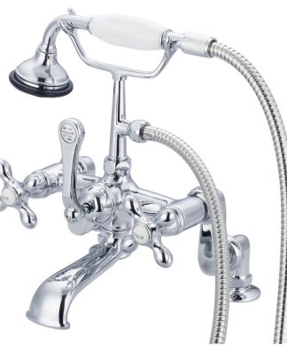 Vintage Adjustable Center Deck Mount Tub Faucet w/Handheld Shower, Cross handles
