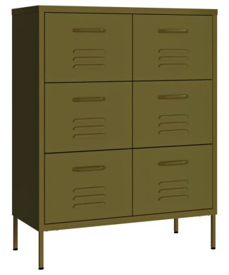 vidaXL Drawer Cabinet Olive Green Steel Sideboard Cupboard Display Cabinet