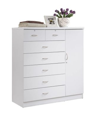 7-Drawer Chest With Locks On 2-Top Drawers Plus 1-Door, White