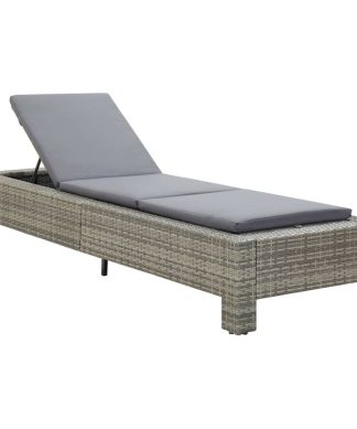 vidaXL Sun Bed with Cushion Grey Poly Rattan Patio Chaise Lounge Garden Sofa