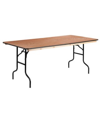 36'' x 72'' Rectangular Wood Folding Banquet Table W/Clear Coated Finished Top