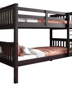 100% Solid Wood Mission Twin Over Twin Bunk Bed, Java