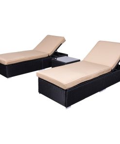 Wicker Rattan Chaise Sofa 3-Piece Lounge Set